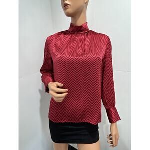 Raffinalla Le Collezioni Blouse Red High Neck Size 4 Small herringbone pattern
